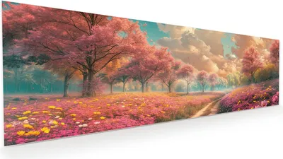 Produktbild von Glasbild 120x40cm in XXL für Wohnzimmer, Schlafzimmer Motiv Blühender Weg