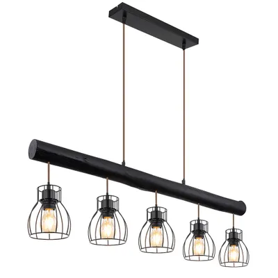 Produktbild von Hängeleuchte, Balken, natur, Gitter, schwarz-matt, H 140 cm