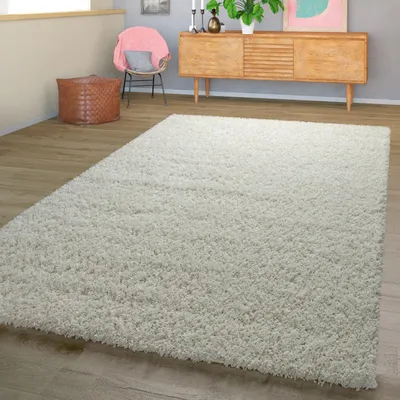 Produktbild von TT Home Moderner Hochflor Teppich Shaggy Einfarbig Dicht Gewebt Qualität Creme Größe 70x250 cm