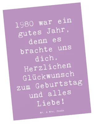 Produktbild von Mr. & Mrs. Panda Postkarte Spruch 1980 Geburtstag - Lavendeltraum - Geschenk, gute Jahr, Ansichtskarte, Geburtstagsgeschenk, Ansichtskarten, Happy Birthday, Postkarten