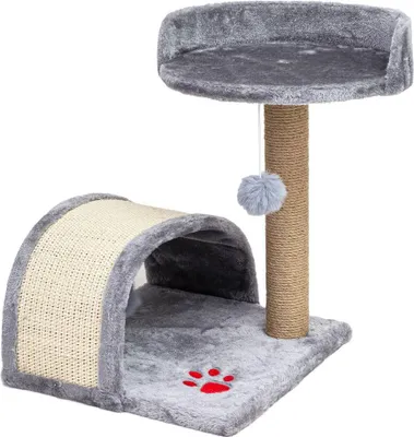 Immagine prodotto di Tiragraffi per gatto piccolo con seduta morbida 45 cm tiragraffi stabile in sisal con pompon Grigio