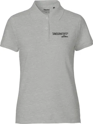Produktbild von Huuraa Damen Polo Shirt Schwiegermutter mit Herz M Sport Grey Bio Baumwolle Fairtrade Poloshirt Geschenkidee
