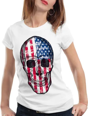 Produktbild von style3 USA Vintage Skull T-Shirt Damen Biker, Farbe:Weiß, Größe:M