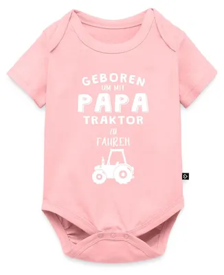 Produktbild von Spreadshirt Geboren Um Mit Papa Traktor Zu Fahren Kurzarm Tages Baby Body, 68 (3-6 M.), Rosa
