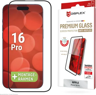 Image de Displex Premium Anti-Reflex Screen Protector (anti-reflective Full Cover, 10H) pour Apple iPhone 16 Pro, Eco Mounting Frame, Full Cover