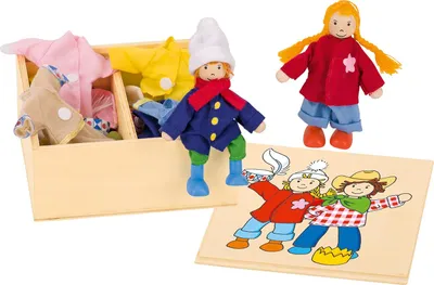 Produktbild von Goki Biegepuppen Birte & Ben, Klamottenkiste, Modepuppe, Männer & Frauen (Set), 3 Jahr(e), 90 mm, 240 g, Mehrfarbig