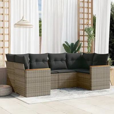Produktbild von Design 6-tlg. Garten-Sofagarnitur mit Kissen Grau Poly Rattan, Gartenmöbel-Sets 2024 Neu