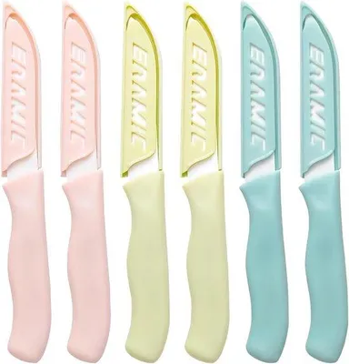 Produktbild von Keramisches Küchenmesser-Set – Weiß – 80 mm – Ergonomische Griffe mit Schutzhüllen – Für Obst und Gemüse