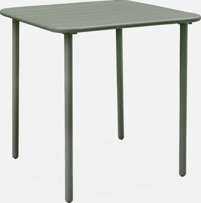 A square garden table with four legs, shown from a slightly elevated angle against a white background.