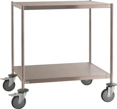 Produktbild von Kongamek Edelstahl- Etagenwagen vollständig geschweißt, 2 Ladeflächen 800x550mm Gummibereifung rostfrei mit Bremse