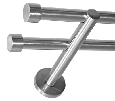 Produktbild von Gardinenstange mit Edelstahlrohr V2A 16mm Wandträger Deckenträger 1-läufig oder 2-läufig wählbar Modern Kappe E16 von Basit