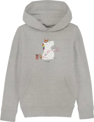 Produktbild von Mr. & Mrs. Panda Kinderpullover Einhorn Näherin 12-14 Jahre (152/164) - Heather Grey - Geschenk, Hoodie, Kinderbekleidung, Basteln, Einhörner, Unicorn, Pulli, Stricken