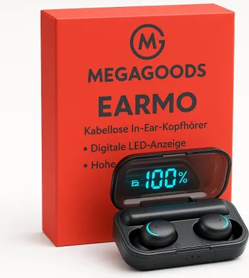 Produktbild von Kabellose Bluetooth Kopfhörer TWS In-Ear wasserdicht mit Display DE.