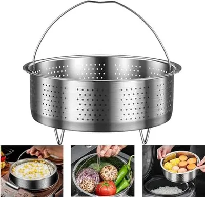 Produktbild von Dampfkorb Einsatz,Edelstahl Dampfgarer Dampfeinsatz für topf, Dünsteinsatz Dampfgarer Topf mit Griff Dampftopf für Dünsten von Gemüse Früchte Eier (Rund 13,8cm)
