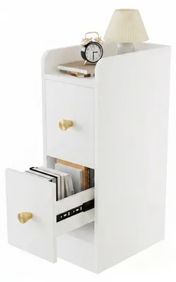 Immagine prodotto di Tavolino da notte stretto con 2 cassetti, dimensioni 20x30x58 cm, colore bianco