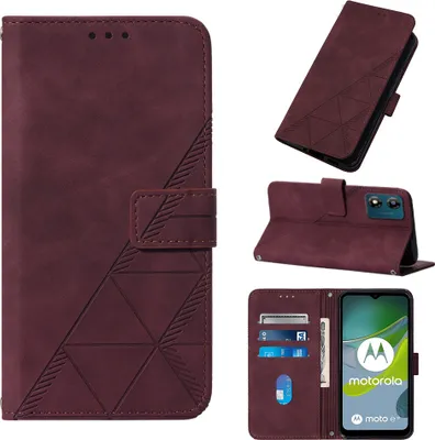 Produktbild von Hülle für Motorola Moto E13 Prägung Flip Leder Kartenfächer Schutzhülle mit Ständer Rot