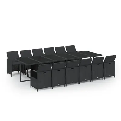 Produktbild von 13-tlg. Garten-Essgruppe mit Kissen Poly Rattan Schwarz
