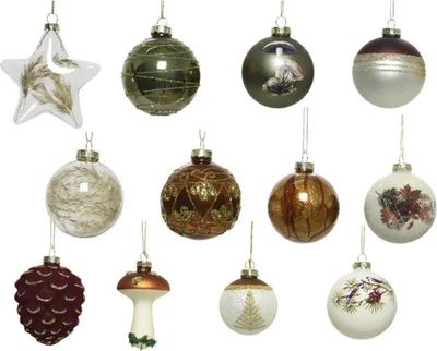 Productafbeelding van Decoris kerstballen van glas, set van 12 stuks, natuurlijke luxe kerstdecoratie