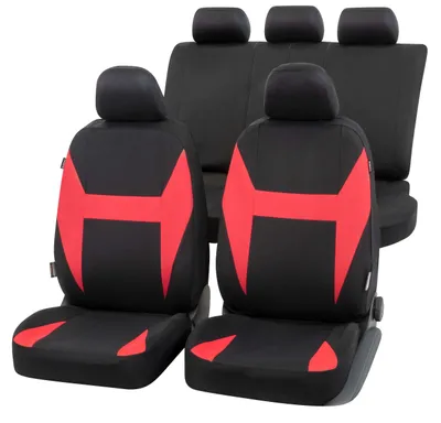 Produktbild von WALSER Auto-Sitzbezug Caledon Komplettset, Universal PKW-Sitzbezüge 4-teilig, Auto-Schonbezüge, 2 Vordersitzbezüge, 1 Rücksitzbezug schwarz-rot