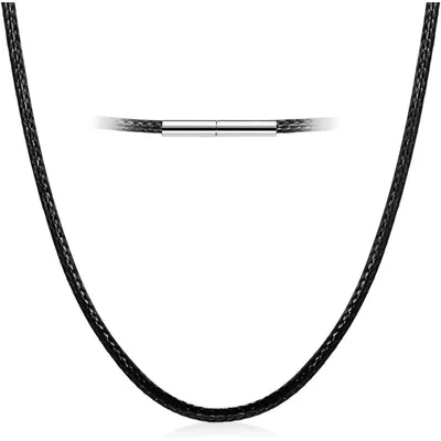 Productafbeelding van Gevlochten kunstleren ketting/armband, zwart, 1,5/2/3 mm, 46-61 cm, met sluiting van roestvrij staal 316