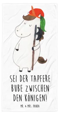 Produktbild von Mr. & Mrs. Panda Handtuch Einhorn Junge - Weiß - Geschenk, Unicorn, Bube, Strandtuch, Mittelalter, Duschtuch, Badelaken, Duschhandtuch, Großes Badehandtuch, Einhörner