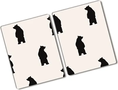 Produktbild von Tulup Glas Herdabdeckplatte - 2x40x52 cm - Glaskeramikkochfeld-Abdeckung Spritzschutz Glasabdeckplatte Kochplattenabdeckung und Schneidebrett - Zweiteilig - Tiere - Bären - Schwarz