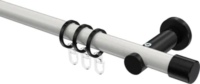 Produktbild von Interdeco Gardinenstange / Vorhangstange Weiß / Schwarz, Typ Platon Santo (Kappe), 20 mm Ø 1-läufig, 440 cm