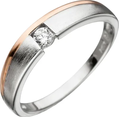 Produktbild von Ring Damenring mit Zirkonia weiß 925 Silber teilvergoldet teilmattiert bicolor Innenumfang 52mm  Ø16.6mm
