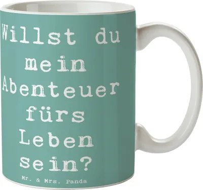 Produktbild von Mr. & Mrs. Panda Kaffeetasse Spruch Heiratsantrag Abenteuer - Meeresbrise - Geschenk, Willst du, Verlobung, Geschenke, schöne tasse, Kaffeebecher, Heiraten, Heirat, Pott