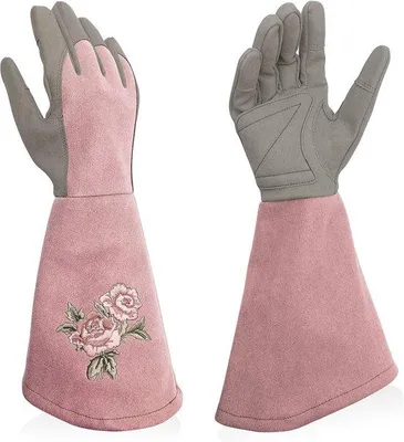 Image de Gants de jardinage pour femmes - en cuir synthétique - entièrement résistants aux épines - gants longs résistants aux épines - adaptés au jardinage, rose (L)