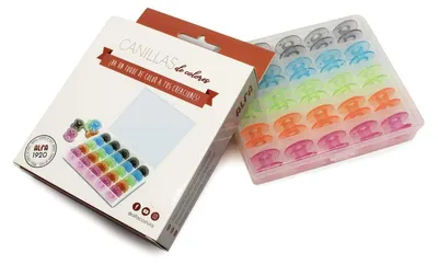 Spulen-Set, 25 bunte Kunststoffspulen, 12,4 x 11,2 x 3 cm