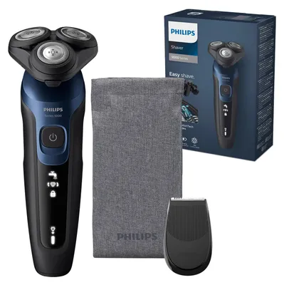 Produktbild von Philips SHAVER Series 5000 S5465/18 Elektrischer Nass- und Trockenrasierer, Rotationstrasierer, Blau, ComfortTech Blades, Tasten, LED, Replace every 2 yrs with SH30