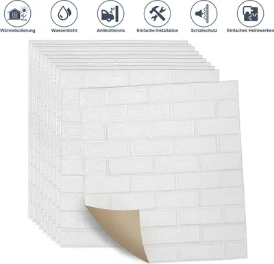 Produktbild von Wolketon 1 sada (10ks) Velká 3D vodotěsná dlaždice na zeď Samolepicí pěnový panel 70x77cm Bílá