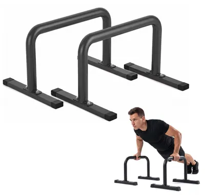 Obrázek produktu pro Relaxdays Parallety, ocelové, nosnost do 120 kg, vhodné pro calisthenics, rozměry (v x d): 36 x 60 cm, protiskluzové úchyty, barva: černá, Obrázek vytvořený pomocí AI