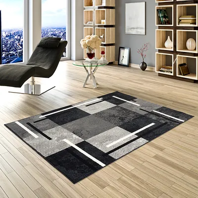 Produktbild von Teppich Modern Trendline Schwarz Grau Karo, Größe:185x270 cm