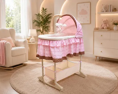 Produktbild von Best For Kids Wiege Stubenbett 4 in 1 Schaukelwiege Babybett mit Melodie, Vibration, Licht, Nachtlampe und Schaukel