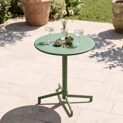 Produktbild von Runder Bistro-Gartentisch mit kaktusgrüner Klappplatte - Oviala Palavas