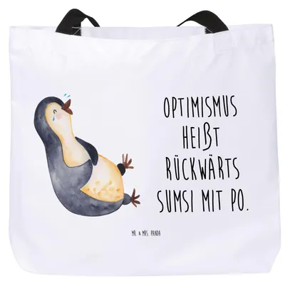 Produktbild von Mr. & Mrs. Panda Tote Bag Pinguin Lachen - Weiß - Geschenk, Lustiger Spruch, Laptoptasche, Funny, Reisetasche, Schultasche, Tasche, Lol, Beutel, Haha, Humor