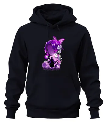 Immagine prodotto di Kimetsu no Yaiba Shinobu Kocho Demon Slayer - Felpa con cappuccio unisex "Farfalla viola", blu navy, taglia S