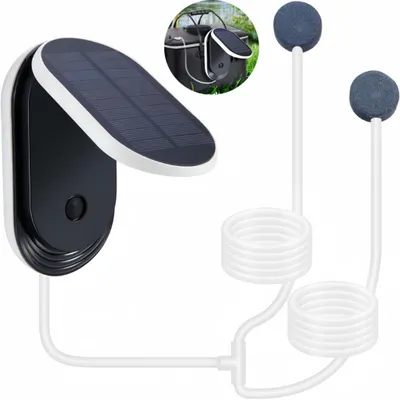 Produktbild von Solar Teichbelüfter 3600mAh, Tragbarer Solar Luftpumpe Aquarium Oxygenator 3 Arbeitsmodi, USB-Aufladung Fischköderbelüfter mit Rohr Luftblasen Steine