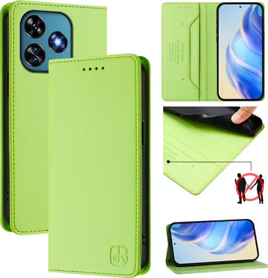 Image de Etui en cuir pour Oukitel C51, étui à rabat avec fentes pour cartes, portefeuille et support Vert