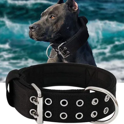Productafbeelding van Grote halsband voor honden, 5 cm breed, kaki kleur, met zachte padding