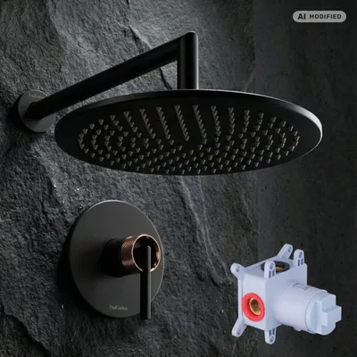 Produktbild von PaulGurkes Duschset Unterputz Matt-Schwarz Regendusche Rosé-Gold Komplett Set