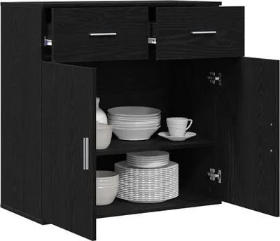 Image de Buffet vidaXL noir aspect chêne 78 x 38 x 80 cm en aggloméré