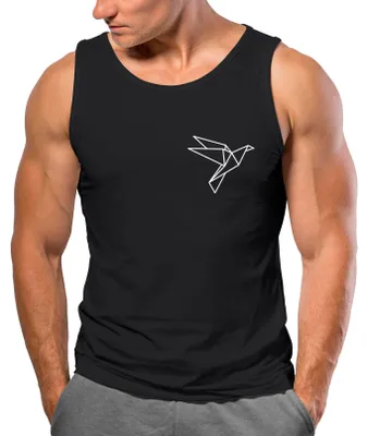 Produktbild von Herren Tank-Top Bedruckt Vogel Origami Polygon Brustprint Logo Muskelshirt Neverless® schwarz L