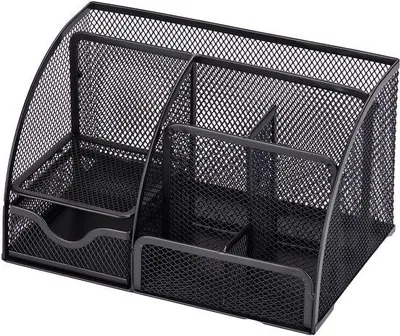 Productafbeelding van Ibenzoa® Metalen bureauorganizer van hoogwaardig metaal met 6 compartimenten en een lade, gaasopslag, antislip voetjes – compact voor kantoor en thuiswerkplek