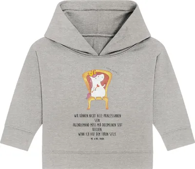 Produktbild von Mr. & Mrs. Panda Organic Baby Hoodie Einhorn König 24. - 36. Monat - Heather Grey - Geschenk, Unicorn, Bundeskanzler, Kapuzensweatshirt, Krone, Prinzessin, Kapuzenshirt