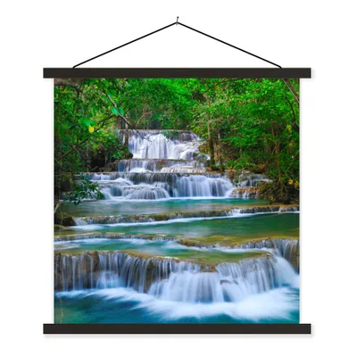 Produktbild von MuchoWow® Textilposter Wasserfall - Bäume - Natur - Dschungel 40x40 cm mit schwarzem Rahmen - Fotos