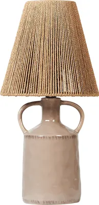 Produktbild von BELIANI Tischlampe Taupe Keramik Vasenform 51 cm Papierschirm Trommelform Kabel mit Schalter Handgefertigt Boho Schlaf- u. Wohnzimmer Beleuchtung