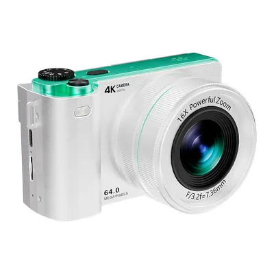 Zdjęcie produktu dla Aparat cyfrowy ZELURXX 4K, 64 MP, 16-krotny zoom, obracany ekran 180°, karta pamięci 64 GB, filtr upiększający, stabilizacja obrazu, selfie, kompaktowy, biały